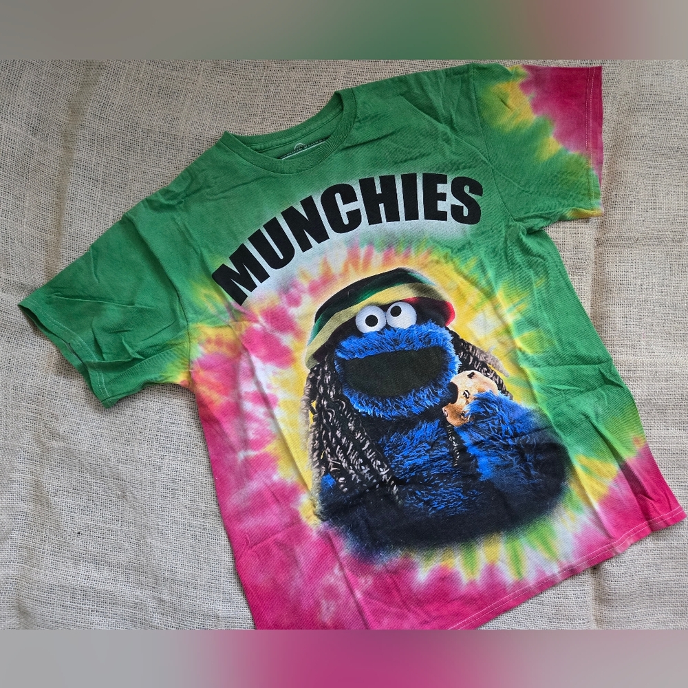 Cookie Monster Shirt Mens Large Tie-Dye Munchies Rasta Grunge Streetwear‎